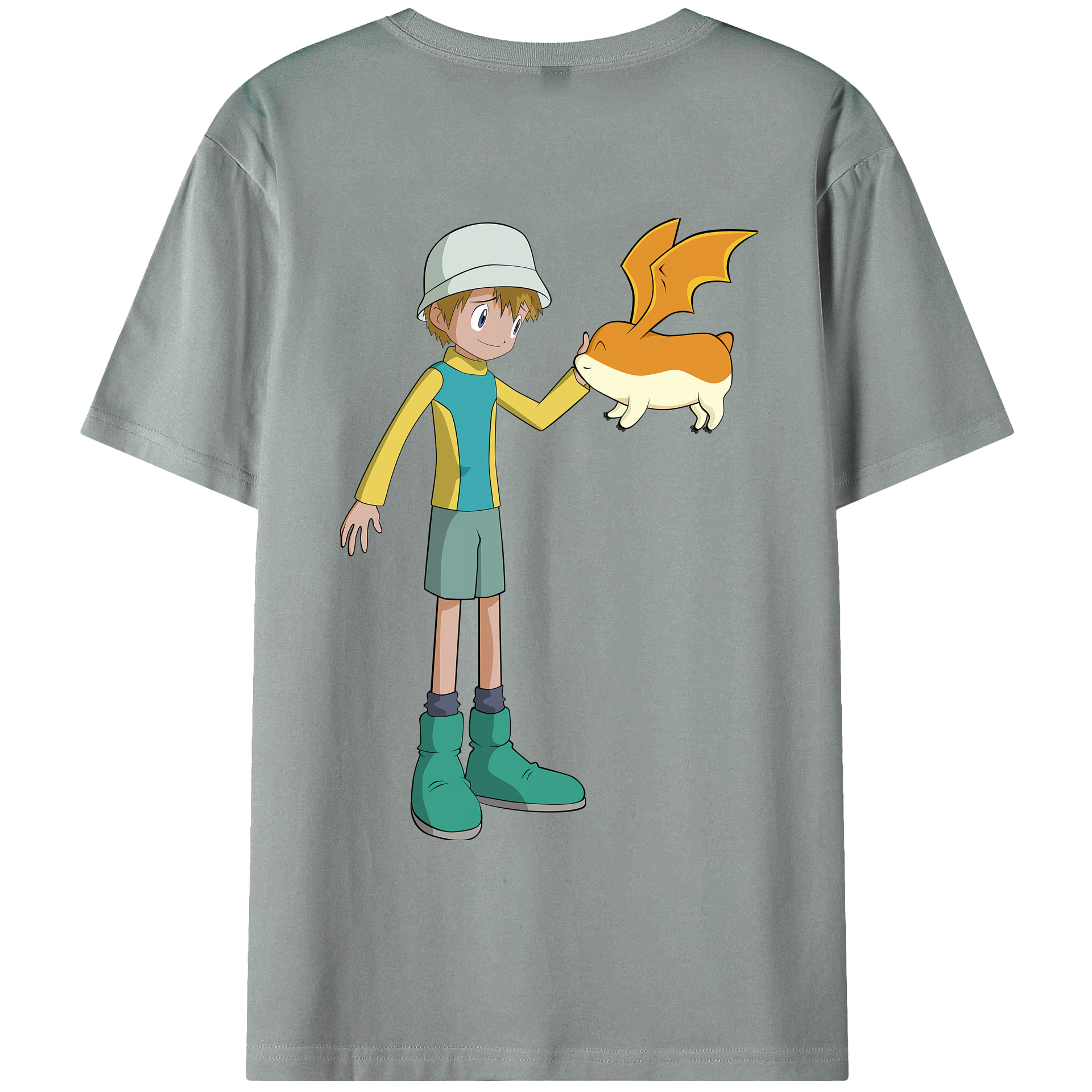 （画像用） Digimon デジタルモンスター/デジモン 綿100％ メンズ半袖Tシャツ（バックプリント） 通気性